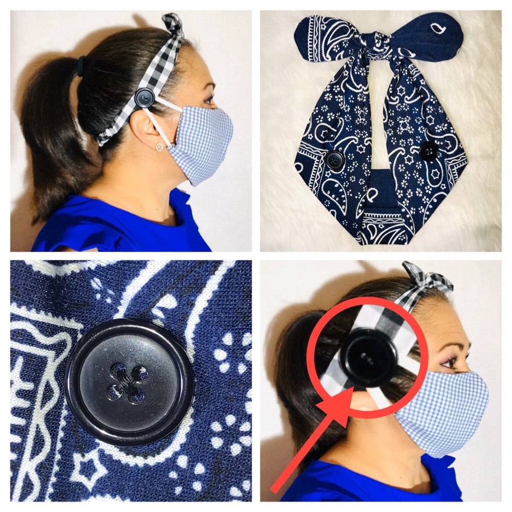 ❤️ Navy Headband with Buttons for Face Masks!❤️